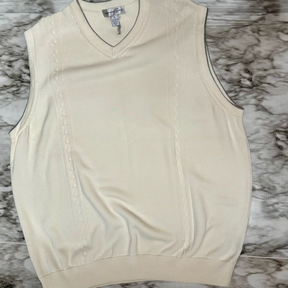 Cypress Links Mens XL Cream White Sweater Golf Vest Blokecore Eclectic Grandpa